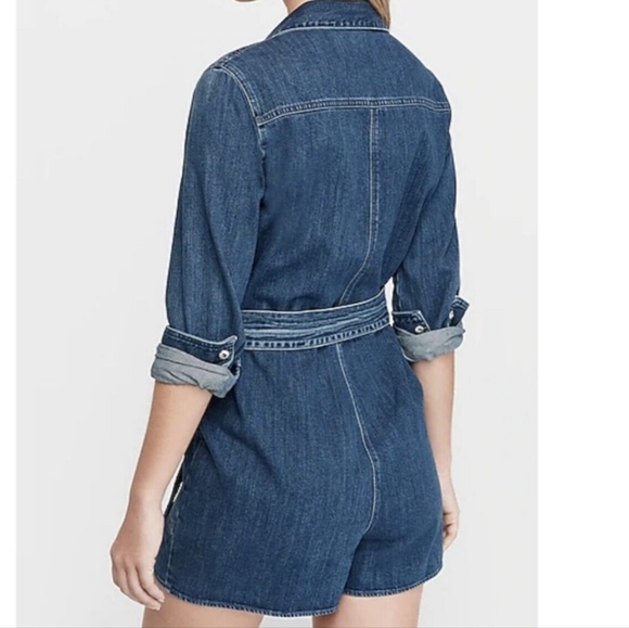 Express Utility Denim Romper Shorts - Picture 2 of 2